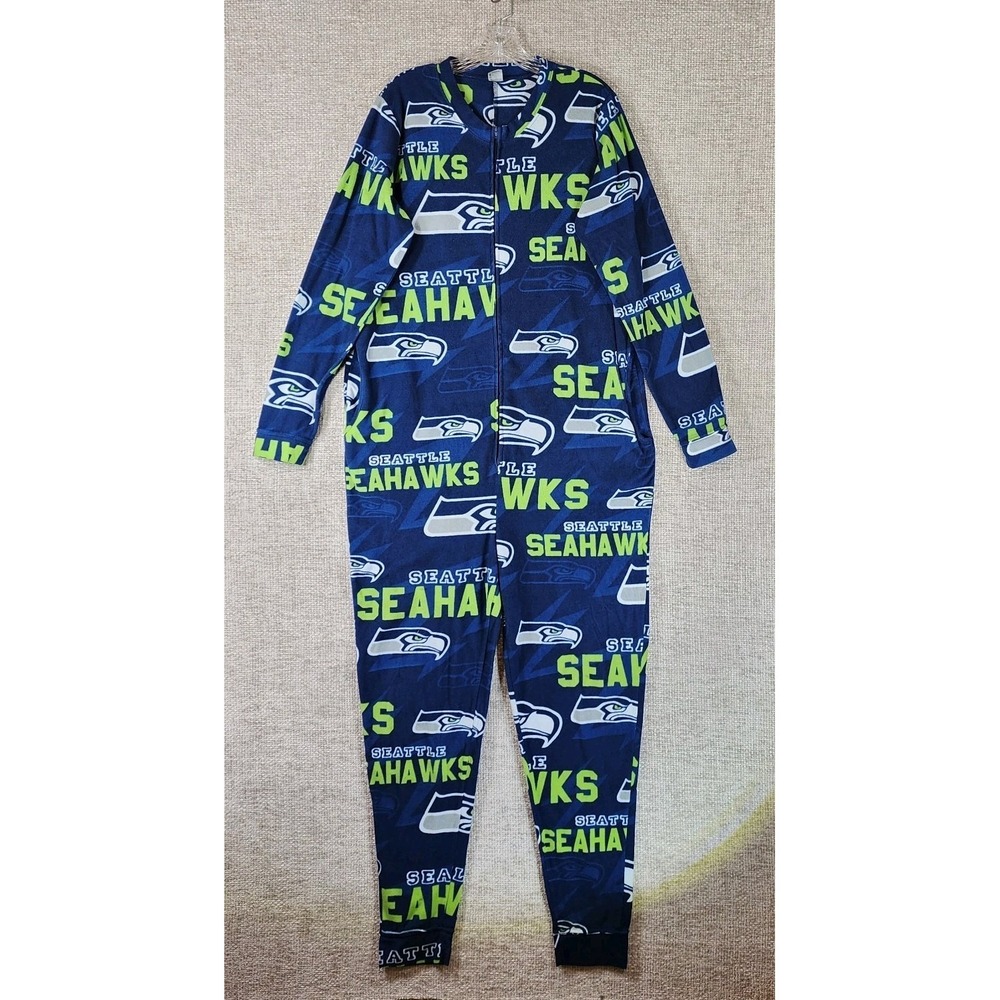 Seattle Seahawks One Piece Fleece Pajamas Mens *M-L Allover Print NFL  Graphic
